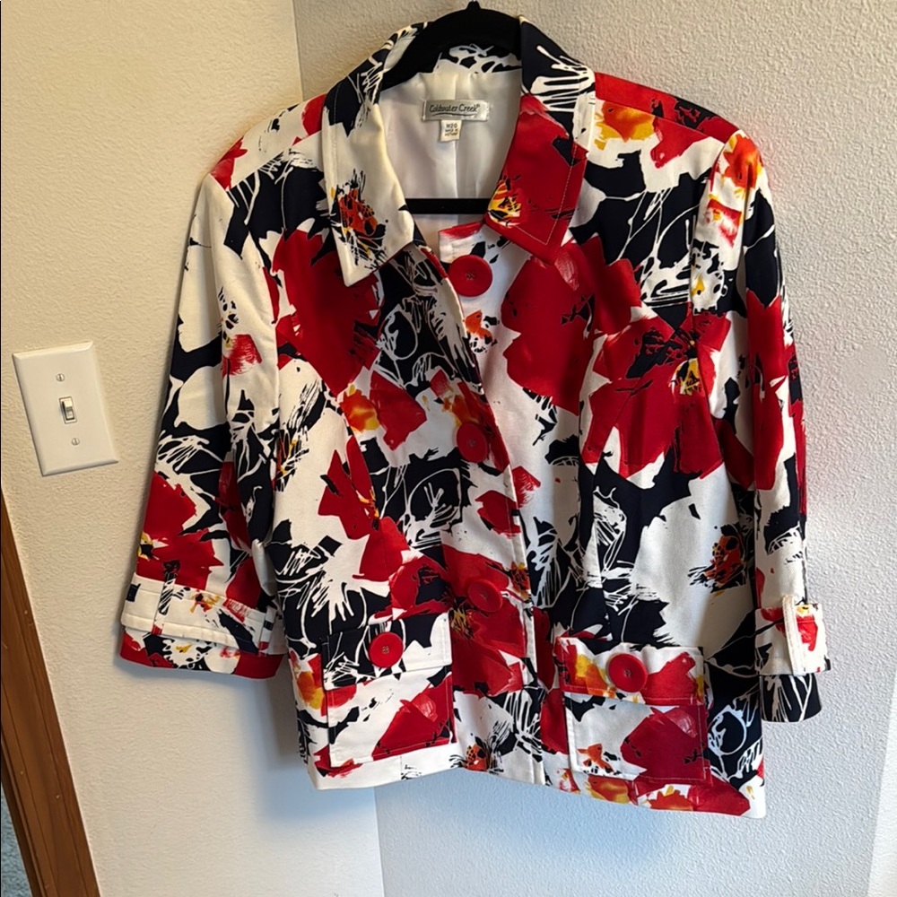 Coldwater Creek Red and Black Floral Blazer